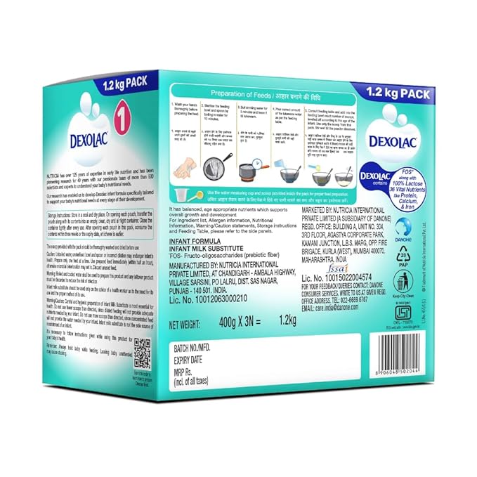Dexolac Infant Formula Milk Powder for Babies - Stage 1 (Upto 6 Months) - with FOS and 36 Vital Nutrients