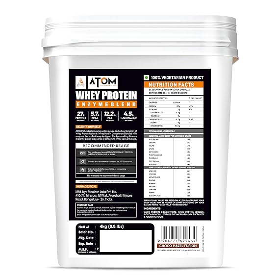 AS-IT-IS ATOM Whey Protein, 27g protein, 5.7g BCAA, Digestive Enzymes,Choco Hazel Fusion