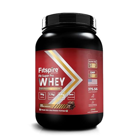 Fitspire Fit Super Pro Whey Protein, 36g Protein, 7.76g BCAA Ratio, 5.91g L-Glutamine Acid, Double Chocolate