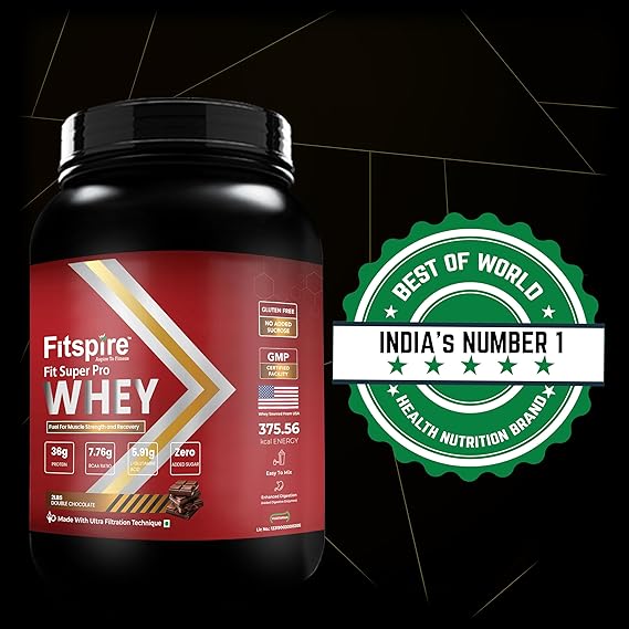 Fitspire Fit Super Pro Whey Protein, 36g Protein, 7.76g BCAA Ratio, 5.91g L-Glutamine Acid, Double Chocolate