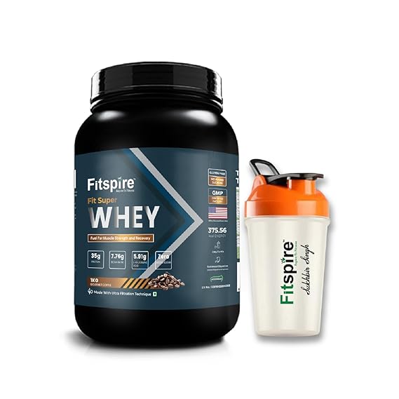 Fitspire Fit Super Whey Protein, 35g Protein, 7.8g BCAA, Free Shaker, Gourmet Coffee