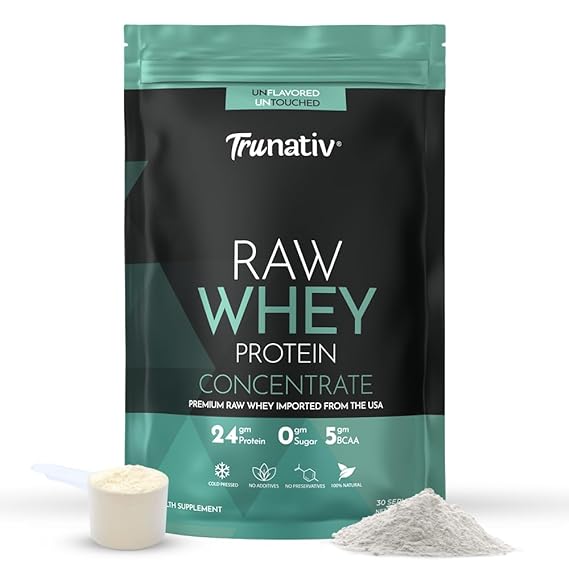 TruNativ Raw Whey Protein Concentrate Powder for Muscle Support & Recovery, 24 gm Protein, 5 gm BCAA,Unflavoured