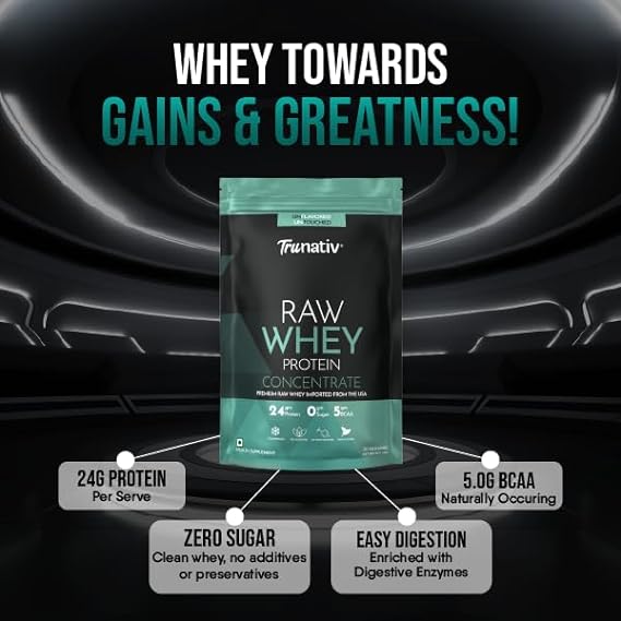 TruNativ Raw Whey Protein Concentrate Powder for Muscle Support & Recovery, 24 gm Protein, 5 gm BCAA,Unflavoured