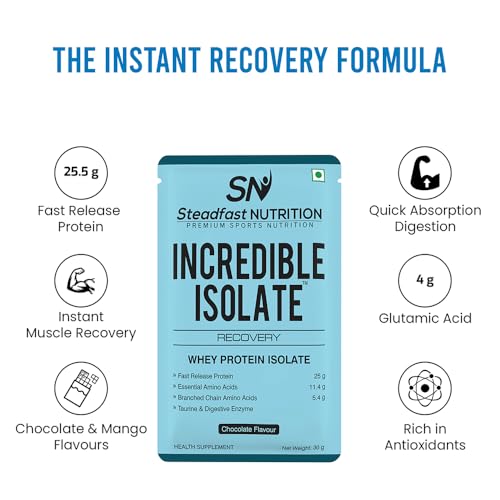 Steadfast Nutrition Incredible Isolate Whey Isolate Protein,25g Protein, 30 Sachets, Chocolate