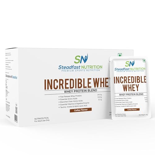 Steadfast Nutrition Incredible Whey Protein, Coffee, Pack of 30 Sachets