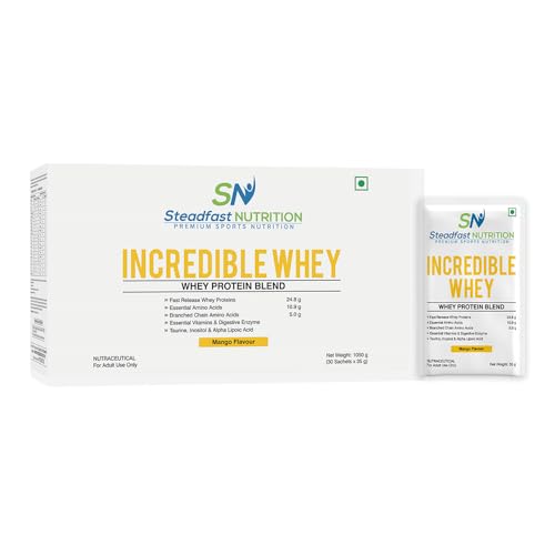 Steadfast Nutrition Incredible Whey Protein, Mango, Pack of 30 Sachets