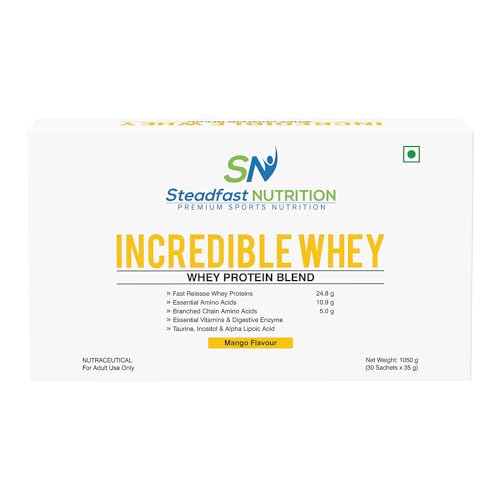 Steadfast Nutrition Incredible Whey Protein, Mango, Pack of 30 Sachets
