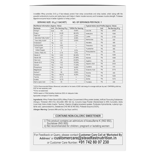 Steadfast Nutrition Incredible Whey Protein, Mango, Pack of 30 Sachets