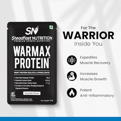 Steadfast Nutrition Warmax Whey Isolate & Hydrolysate Protein Powder, 32g Protein with L-Carnitine, EAAs, BCAAs and Rose Hip Extract , Chocolate, 30 sachets