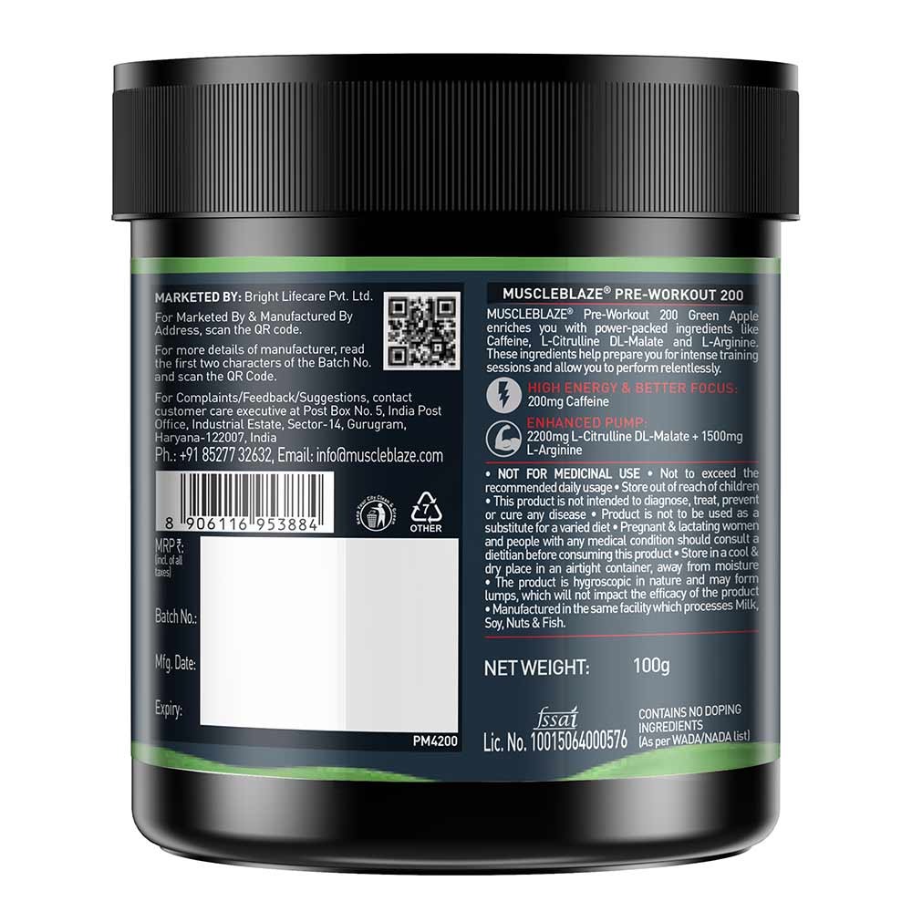 Muscle Blaze Pre Workout 200 (Green Apple)