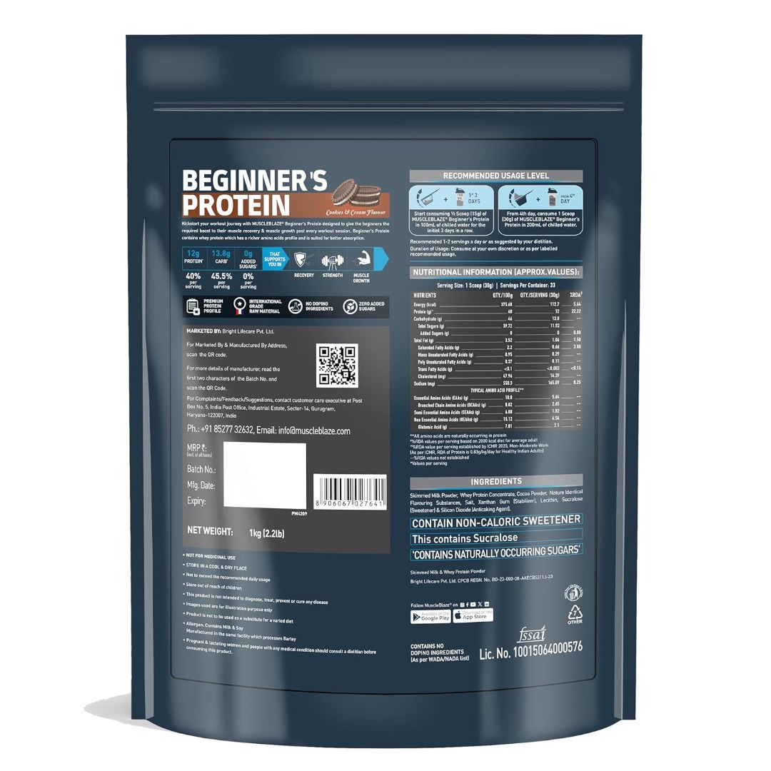 Muscleblaze Beginners Whey Protein Supplement (Cookies & Cream)