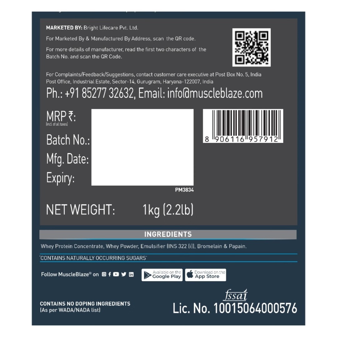 Muscleblaze Raw Whey Protein Concentrate ,Unflavoured