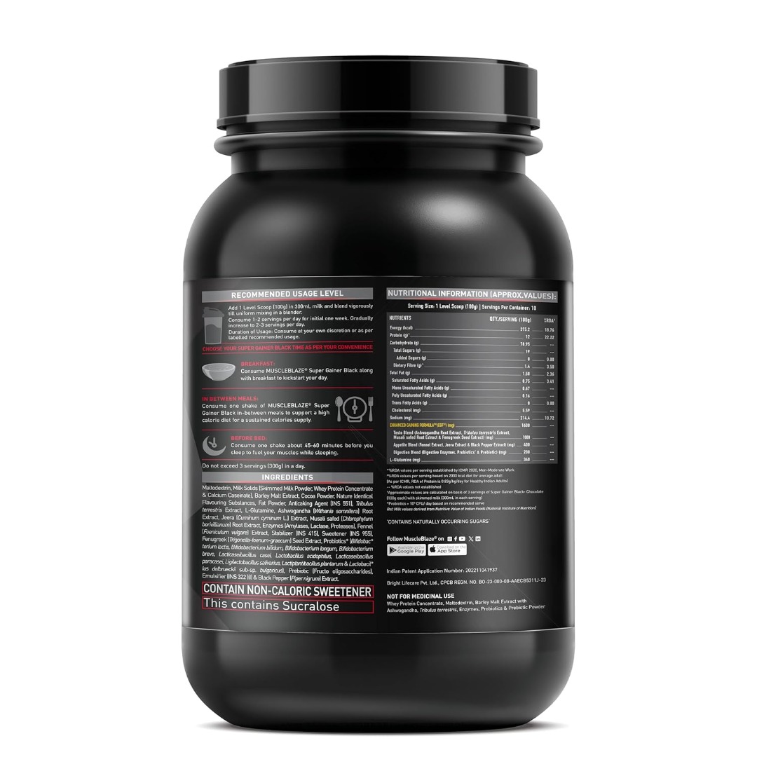 MuscleBlaze Super Gainer Black | EGF | Muscle Mass Gain | Chocolate
