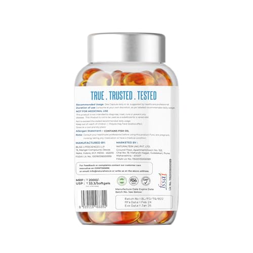 Naturaltein Omega 3 Triple Strength , Premium Triglyceride Form, Only Glyphosate Residue Free Omega