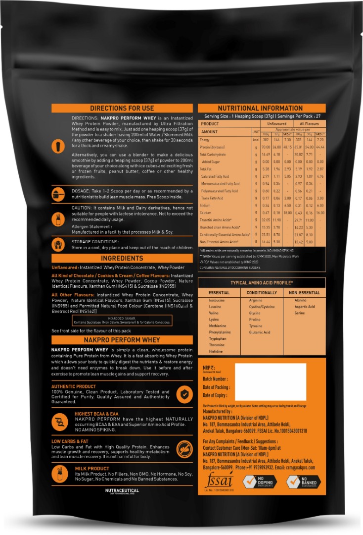Nakpro Perform Whey Protein Concentrate with Creatine Monohydrate | 100g Creatine + Whey Protein