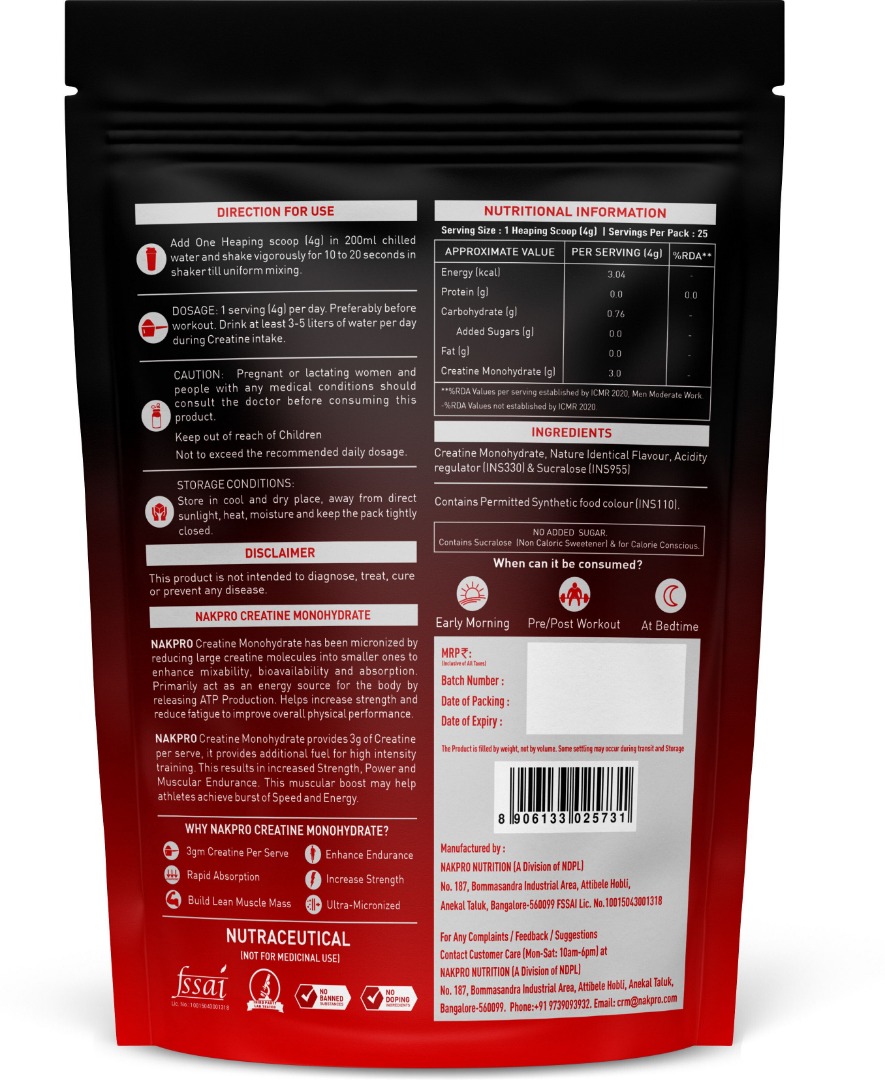 Nakpro Perform Whey Protein Concentrate with Creatine Monohydrate | 100g Creatine + Whey Protein