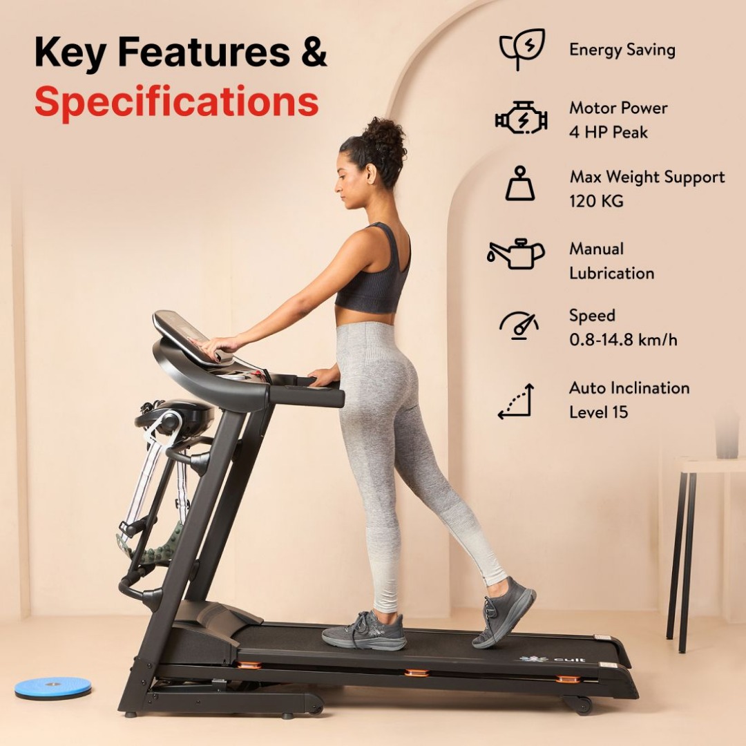 Cult M4 | 4HP Peak, Max Weight: 120kg with 15 Level Auto Inclination For Home Gym Treadmill