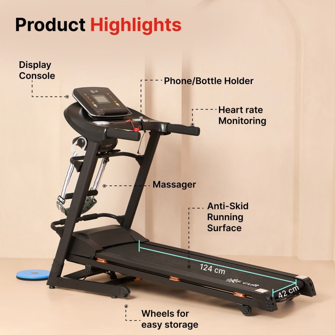 Cult M4 | 4HP Peak, Max Weight: 120kg with 15 Level Auto Inclination For Home Gym Treadmill