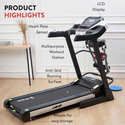 Fitkit by Cult FT200M 4.5HP Peak Treadmill (Max Weight: 110Kg, Auto Incline, Max Speed 16km/hr & Massager) for Home Gym Fitness with 1 Year Warranty