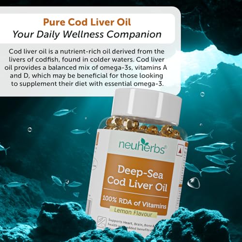Neuherbs Deep Sea Omega 3 Cod Liver Oil 600mg With Vitamin A, D3 & E - Lemon