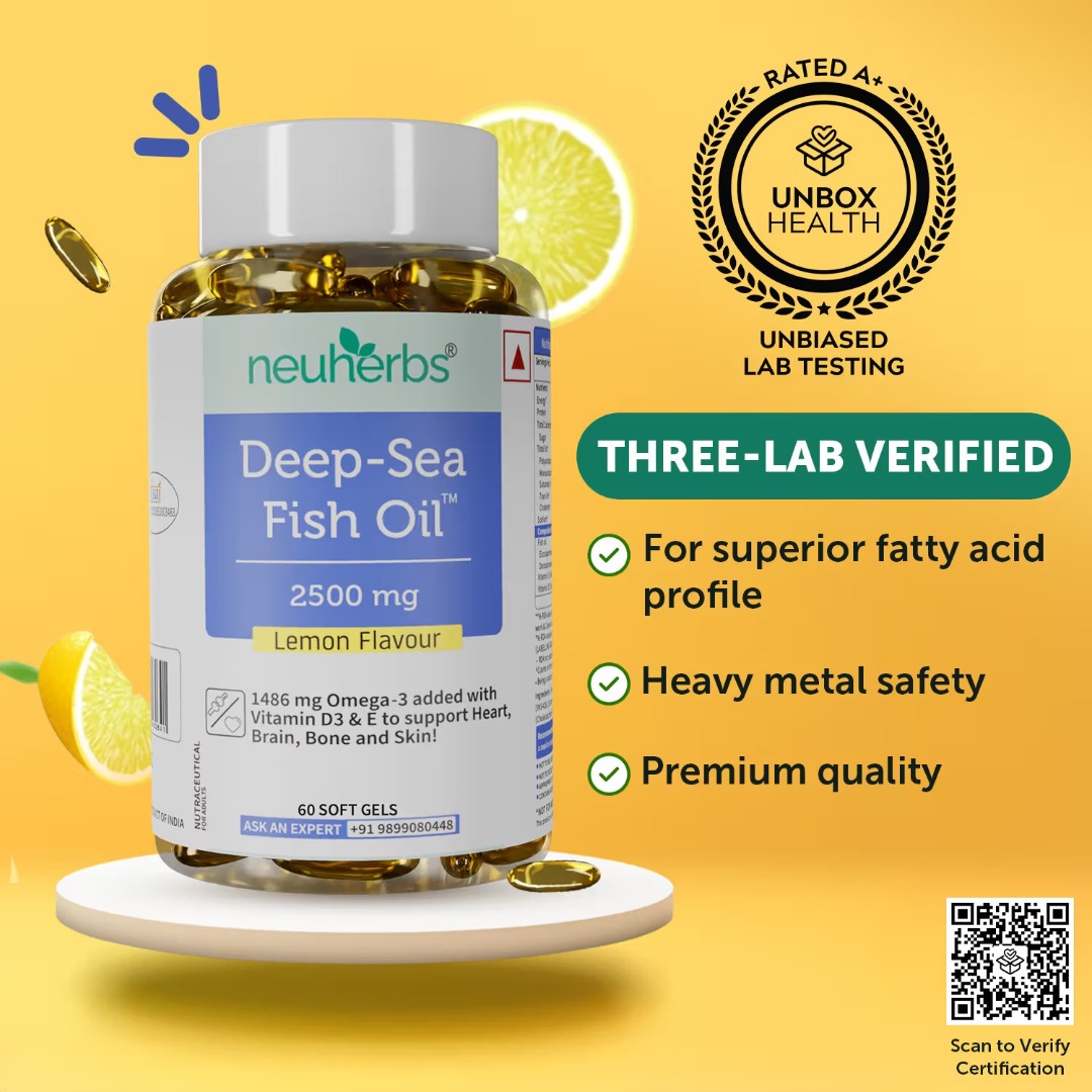 Neuherbs Deep Sea Omega 3 Fish Oil - Omega 3 Supplement Triple Strength 2500 Mg