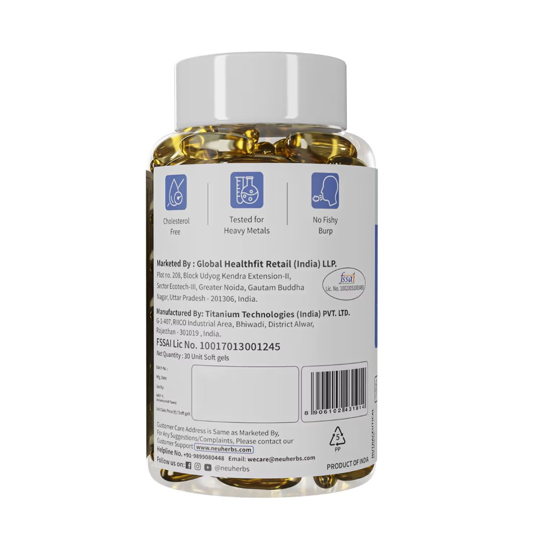 Neuherbs Deep Sea Omega 3 Fish Oil - Omega 3 Supplement Triple Strength 2500 Mg