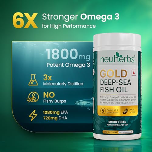 Neuherbs Gold Deep Sea Omega 3 Fish For Men & Women With Vitamin D3 & E - Lemon