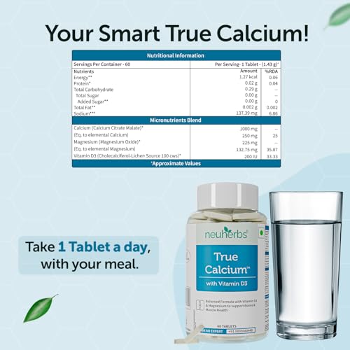 Neuherbs True Calcium Supplement 1000mg With Vitamin D3 & Magnesium