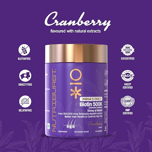 Nutriburst 10Mg Biotin 500K Hair Gummies For Stronger & Shinier Hair