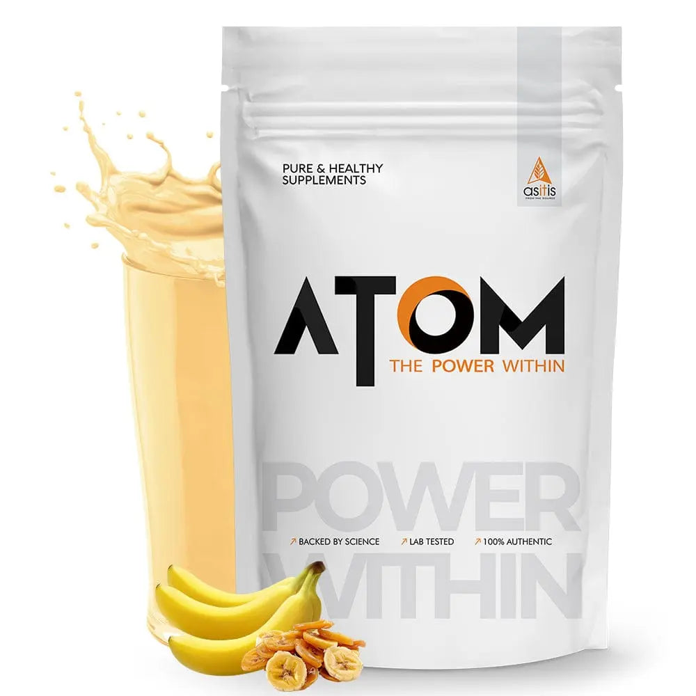 Asitis Nutrition Atom Beginners Whey Protein | Accelerates Muscle-Building | Increases Body Strength - Caramelized Banana