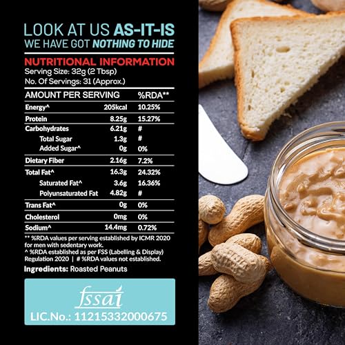 Asitis Nutrition Peanut Butter Natural & Unsweetened With High Protein - Crunchy