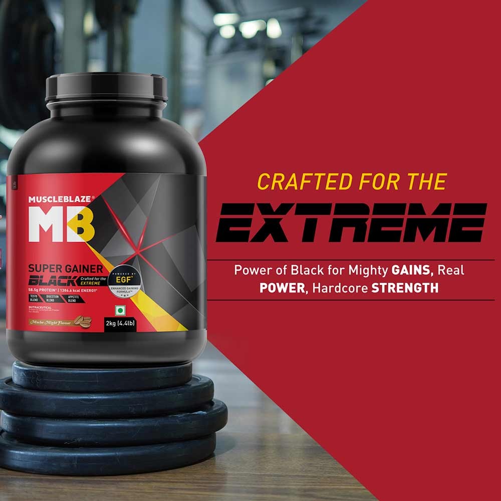 MuscleBlaze Super Gainer Black | EGF | Muscle Mass Gain | Chocolate