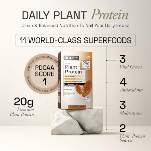 Ace Blend DAILY, 20G Complete Vegan Plant Protein Powder & Superfoods - Raw Chocolate