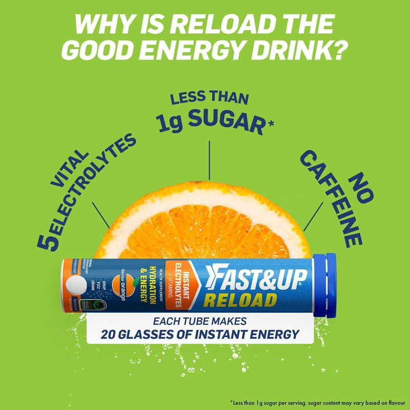 Fast & Up Reload Electrolyte Energy And Hydration - Sports Drink - 20 Effervescent Tablets - Mango Flavour