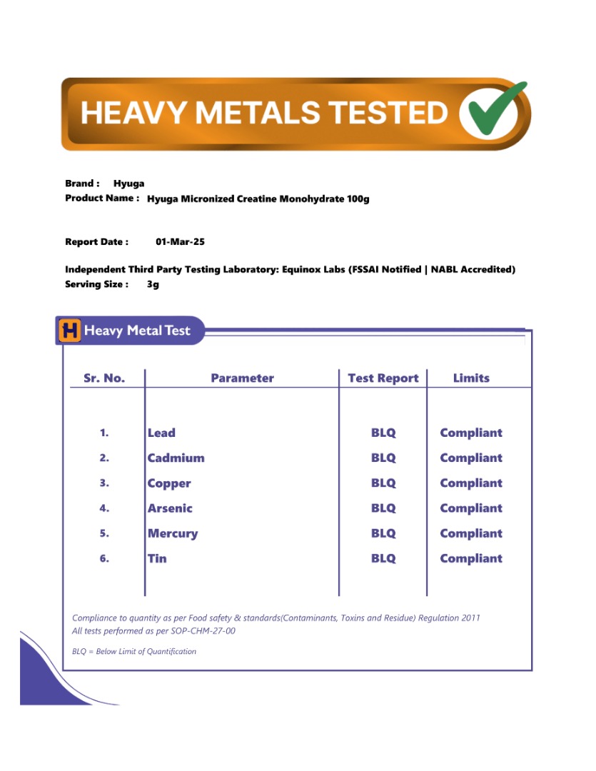 Hyuga Micronized Creatine Monohydrate 100g - 33 Servings - Unflavored