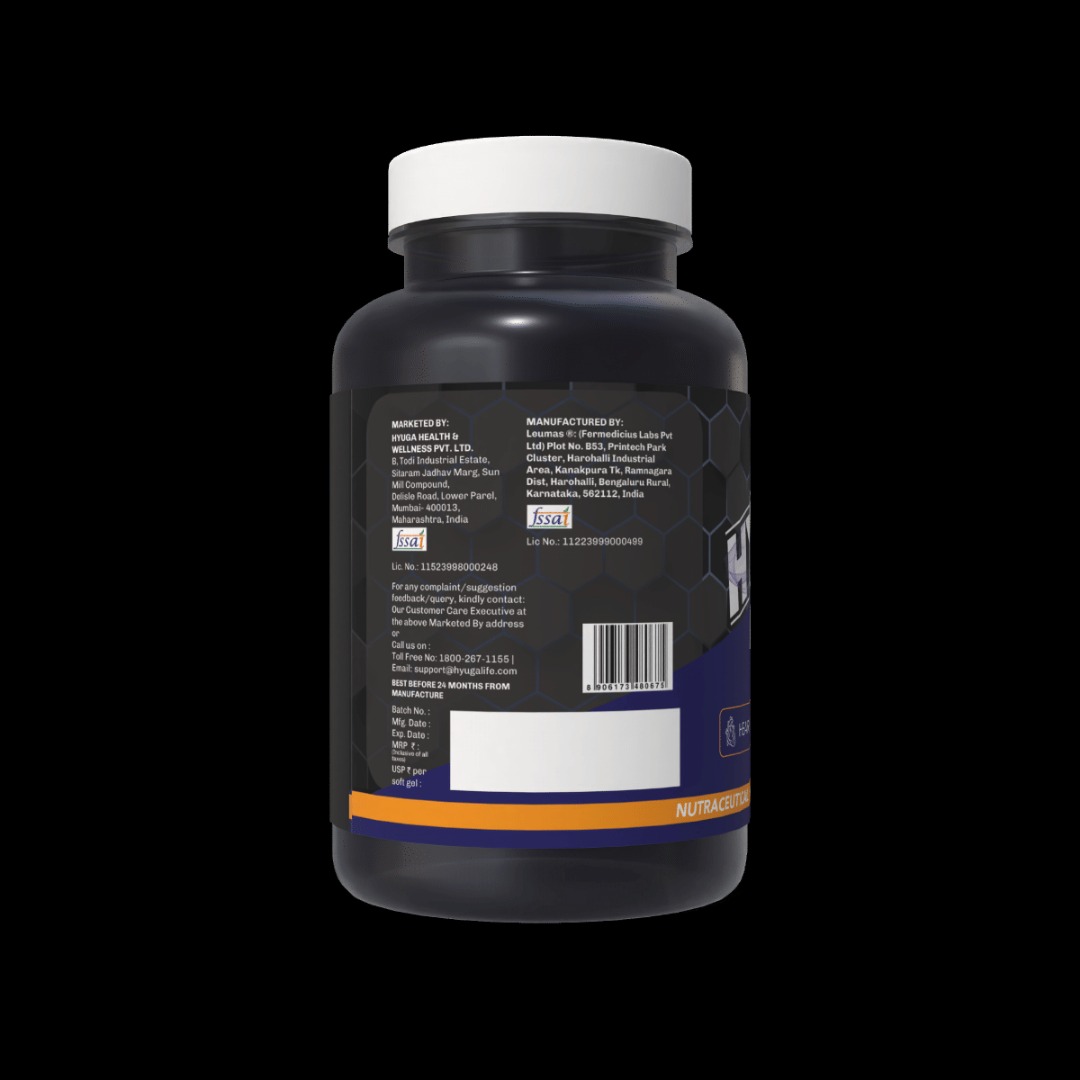 Hyuga Omega 3 - Triple Strength, Ultra-Pure Fish Oil - 1250mg with 900mg DHA and EPA - 60 Softgels