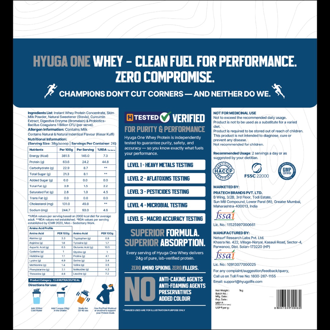 Hyuga One Whey Protein Powder ,Kesar Kulfi,1kg