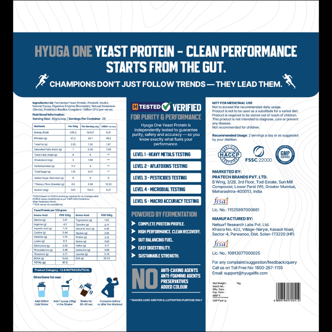 Hyuga One Fermented Yeast Protein ,Cocoa Chocolate,1 Kg