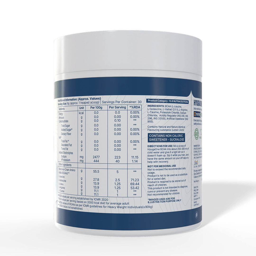 Hyuga One BCAA Powder ,Zesty Lemon and Litchi, 270g
