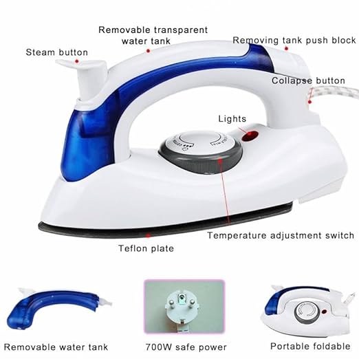 GaxQuly Travel Folding Steam Iron Press With Folding Handel 700 Watt Mini Electrical Palm Size Steam Iron Travel Iron Travel Garment Steamer
