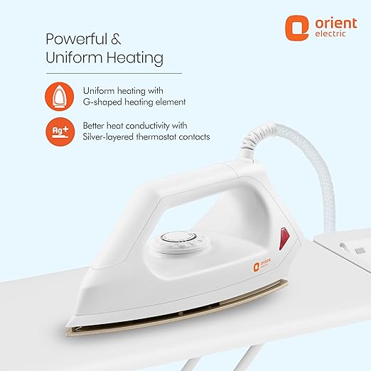 Orient Electric Fabrismooth 1000W Dry iron Non-stick Weilburger coating Silver Layered Thermostat