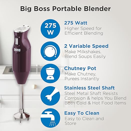 Boss 275W Stainless Steel Big Boss Portable Hand Blender