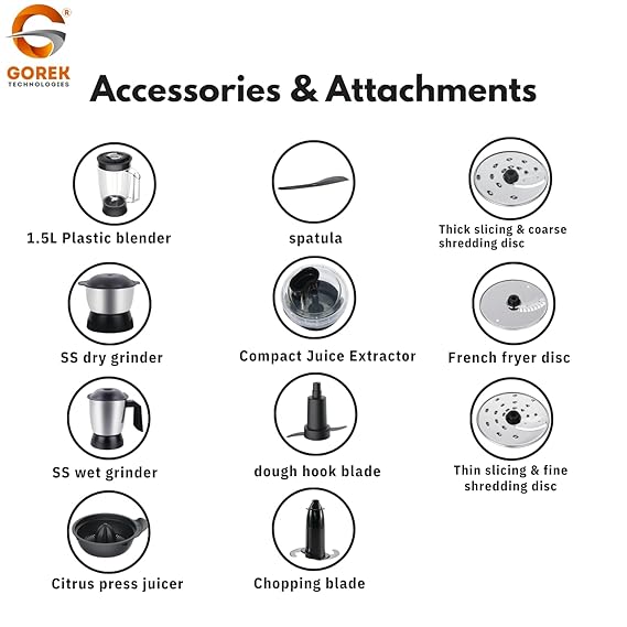 Gorek Technologies Gorek Food Processor Gt-Fp101 Mixer Grinder