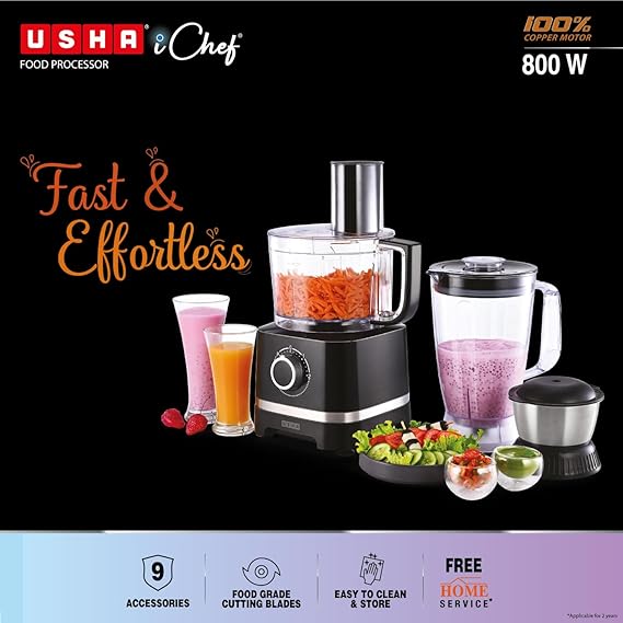 Usha ICHEF Food Processor 800 Watts Copper Motor