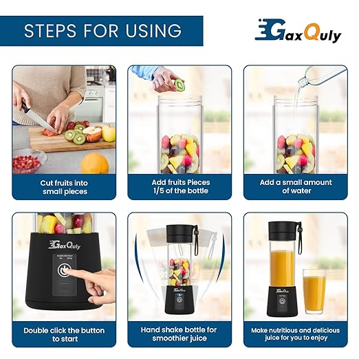 GaxQuly Portable Blender Electric Juicer 6 Blade USB Rechargable Blender Shaker
