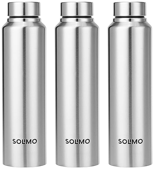 Amazon Brand - Solimo Slim Stainless Steel Water Bottle, Set of 3