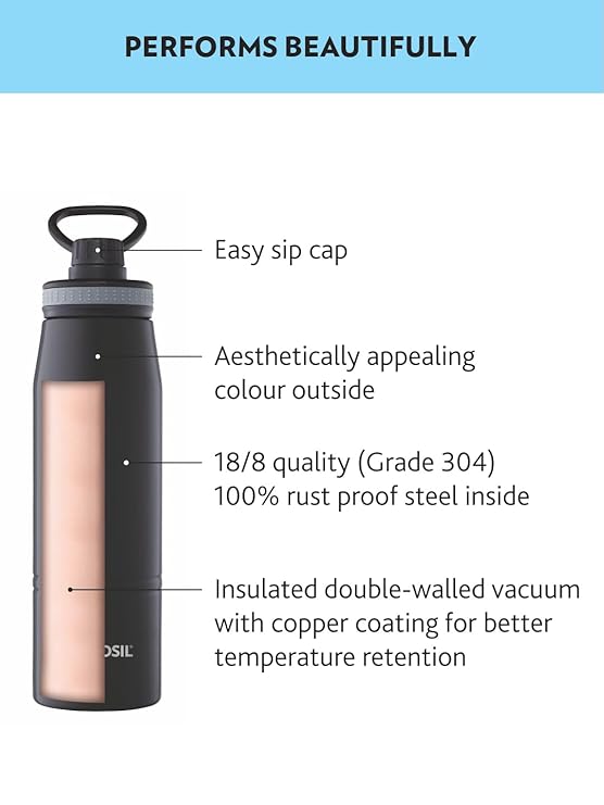 Borosil - Stainless Steel Hydra Gosports, Vacuum Insulated Flask Water Bottle