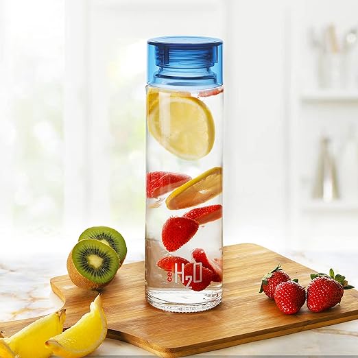 Cello H2O Toughened Glass Fridge Water Bottle with Plastic Cap, Set of 3