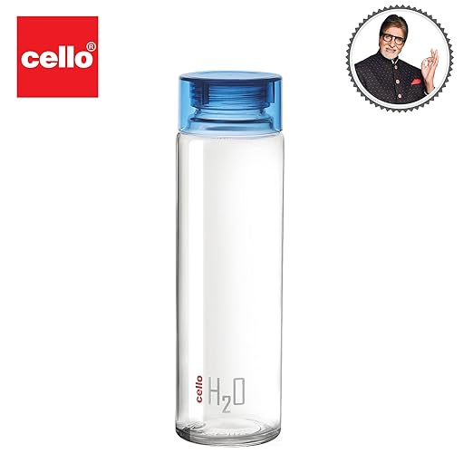 Cello H2O Toughened Glass Fridge Water Bottle with Plastic Cap, Set of 3