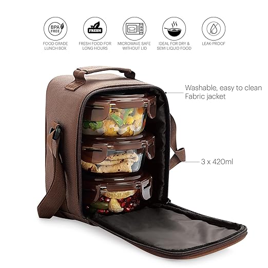 Cello Maxfresh Glassy Glass Lunch Box Set of 3 Containers